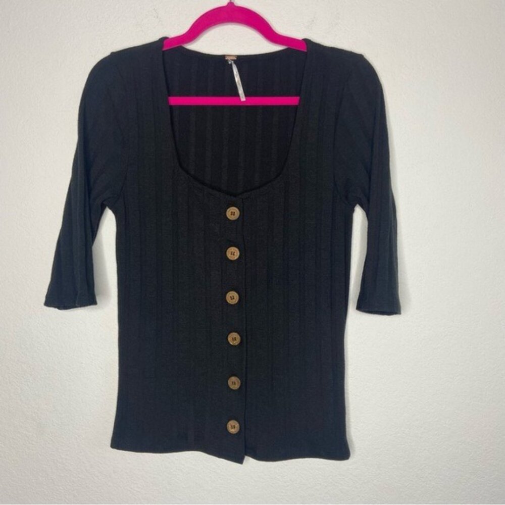 Free People Black Central Park Ribbed Top Size L - Picture 2 of 6